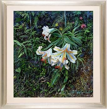 ユリ　百合　絵画 Amazon | 石井清 「路傍の山百合・B」 花 絵画 百合 アザミ 風景